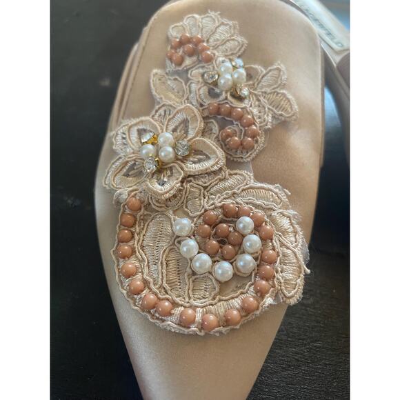 Karl Lagerfeld pink satin embroidered mules, size 6.5 - Picture 2 of 6